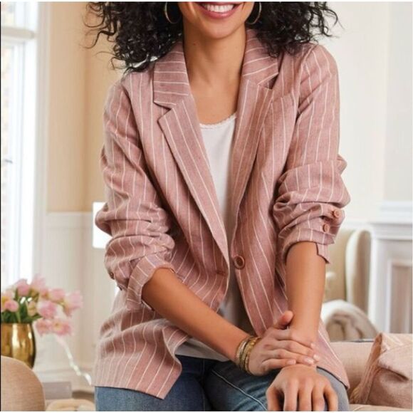 ✨HP✨Soft Surroundings Sunswept Stripe Sz Medium Blazer✨ - Picture 1 of 9
